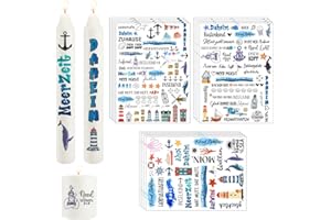 Yezirzax 12 PCS Kerzentattoos (400+ Muster) Wassertransferdruck Sticker |Wasserschiebefolie | Kerzenfolie | Kerzensticker Dekorieren | DIY Geschenk Kerzendekoration, Kerzentattoos Dekorieren (Ozean)
