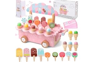 FANTSPATI Gelateria Giocattolo per Bambini, Carretto Gelati Giocattolo Legno, Gelateria Cucina Giocattolos Educativi Montessori, Accessori Cucina Legno, Giochi Ruolo Montessori Regalo per Bambina 3 4 5 6 7 Anni