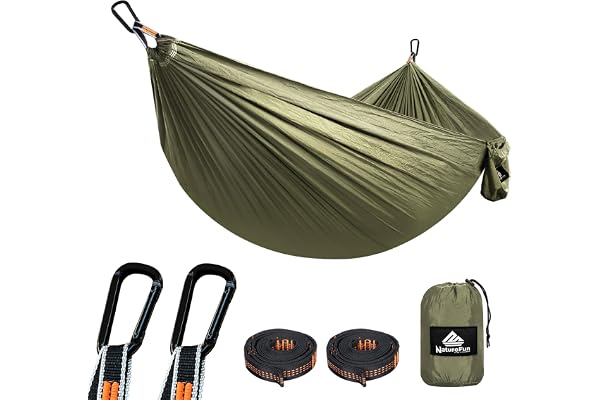 NATUREFUN Hamac Ultra-léger de Voyage Camping | 300 kg Capacité de Charge,(275 x 140 cm) Nylon à Parachute| 2 x Mousquetons de qualités, 2 x Sangles de Nylon| pour Jardin d'interieur/extérieur