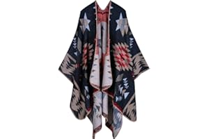 Lifetooler Poncho de Mujer Chaqueta de Frente Abierto Chaqueta de Primavera Dama de Capa Reversible Impreso de Gran tamaño Envolturas a Cuadros Tartán Patrón geométrico Mantón