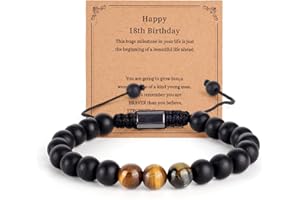Kaempe 18th Birthday Gifts For Boys, Boy Beaded Bracelet With Birthday Card And Box,Boys 18th Birthday Gifts For Son Brother Nephew Friend,Tiger Eye Stone Bracelet,18 Year Old Boy Gift Ideas
