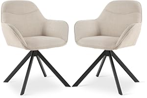Goeurvant Swivel Dining Chairs Set of 2 Polyester Armchair for Living Room Upholstered Kitchen Chairs, Beige