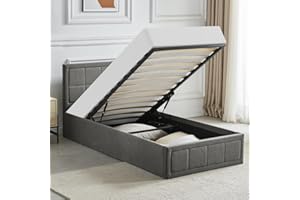 Blisswood Ottoman Storage Bed Frame, 3ft Single Bed Frames, Upholstered Ottoman Bed Frame, Wooden Slats Stylish And Space Saving Bed Frame, Linen Fabric Storage Bed (3ft Dark Grey, No Mattress)