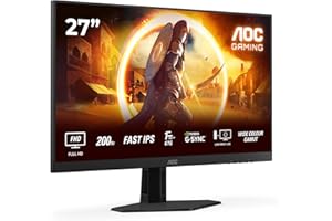 AOC Gaming 27G4HRE - Monitor Full HD da 27 pollici, 200 Hz, 1 ms, compensazione G-Sync, HDR10 1920x1080, 2x HDMI 2.0, DisplayPort 1.4 nero-rosso, 27 Inch FHD Fast IPS, Supporto fisso - Altoparlanti