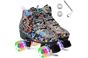ERNAN Pattini a 4 ruote, pattini paralleli con ruote luminose, top alto classico, pattini a rotelle per adulti, bambine, bambini e principianti, taglia 37-43