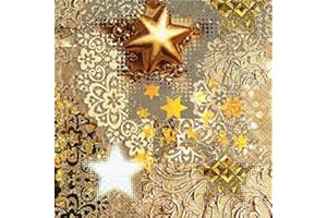 ‎SERVIETTENSHOP 20 Servietten Goldrausch mit Sterne als Tischdeko Weihnachten. Papierservietten gold Muster. Auch für Decoupage und Serviettentechnik 33x33cm