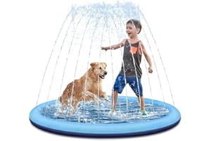 LATERN Tapis de Jet d'eau pour Enfants et Chiens, 170CM Tapis de Jeu Splash Épaissi Coussin D'arrosage Antidérapant Jouets Aquatiques Gonflables pour Enfant Compagnie Été Jardin Extérieur Jouer