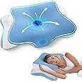 JINXIA Memory Foam Pillow, Cervical Pillow for Neck and Shoulder Pain, Orthopedic Ergonomic Neck Support for Side, Back and Stomach Sleepers, with Washable Cooling Ice Silk Cover, Blue
