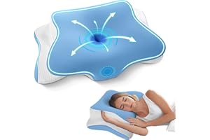 JINXIA Memory Foam Pillow, Cervical Pillow for Neck and Shoulder Pain, Orthopedic Ergonomic Neck Support for Side, Back and Stomach Sleepers, with Washable Cooling Ice Silk Cover, Blue