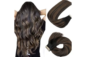 HotLulana Extensiones Adhesivas Pelo Humano Omber Apagado Negro Mezclado Marrón Claro Balayage Extensiones Tape Pelo Liso Sin Costuras Real Remy Extensiones Adhesivas Pelo 20pcs 50g 22Pulgada(55cm).