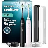 Philips Sonicare 3100 Sonic Şarjlı Diş Fır&ccedil;ası 2'li Paket, Siyah ve Toz Pembe, 5 Kat Plak Temizliği, Basın&ccedil; Sens&ouml;r&uuml;, 14 G&uuml;n Ş