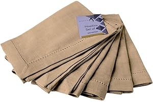 Penguin Home Hemstitched Pure Cotton Washable and Reusable Oversized Kitchen Cloth Napkins 6 Pack, Cloth Napkins for Table Dining, Events, Parties, Hotel, Lunch - 50x50 cm, Beige, Set of 6 (GSM 190)