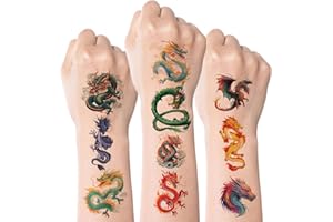 Kotkiddy 58 Stück Drachen Temporäre Tattoos Kinder Jungen Mädchen Partydeko Mitgebsel Geschenk Coole Sticker für Geburtstag Dragon Theme Feier