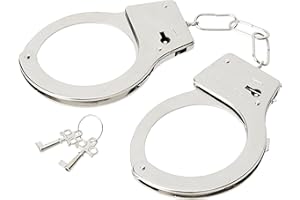 Smiffys Metalowe kajdanki z kluczem, fantazyjne przebranie gliniarzy i złodziei, akcesoria na Halloween, akcesoria do przebrania