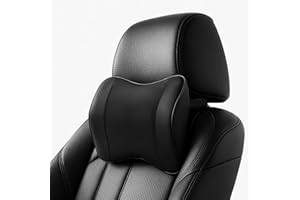 Mumjooyi Auto Leder Nackenkissen Auto Kopfstütze Lederkissen für Auto Zur Nackenstütze Autokopfstützenkissen mit Verstellbarem Riemen Atmungsaktiver Abnehmbarer Abdeckung Neck Pillow Schwarze