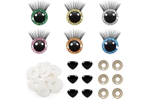 TOAOB THE ONE AND ONLY BABY TOAOB 12 Sets 20 mm Glitter Safety Eyes Mixed Colours with Eyelashes 6 pcs Noses with Washers for Amigurumis Craft Crochet Eyes for Puppet Bear Stuffed Animal Doll Making