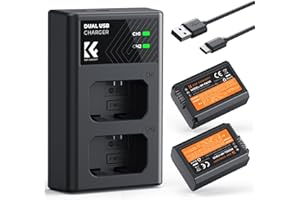 K&F CONCEPT NP-FW50 Batería de Cargador Kit 2x1100mAh Dual USB-C Compatible con ZV-E10, Alpha A6400 A6000 A6300 A6500 A5000 A5100 A7 A7II A7R A7RII A7S A7SII RX10 II III y más