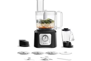 Moulinex Double Force Compact Robot Cuisine Multifonction, Bol 3L, 800W, 2 Vitesses + Pulse, 9 Accessoires, Blender, Hachoir, Râpes, Noir FP546811