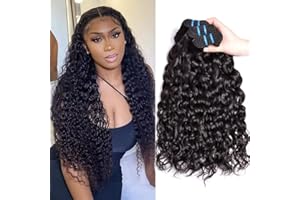 MUABY Water Wave Human Hair Bundles Court Tissage Cheveux Naturels Bouclés Meche Bresilienne En Lot Meche Naturelle Tissage Bouclé Naturel Couleur Noire Naturelle Total 300g 12 14 16 Pouce