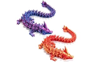 TZMFHD Flexible 3D Printed Dragon Articulated Toy, 2 Pcs, 30cm Crystal, Landscape Decoration (Red, Blue)