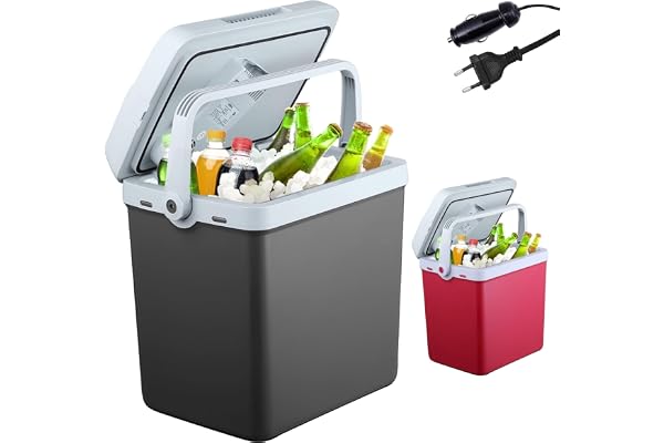AREBOS Glacière 25 litres | pour refroidir et garder au chaud | Mini réfrigérateur | Glacière thermoélectrique | avec mode ECO | 12/230 V pour voiture et prise électrique | Anthracite