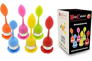 HelpCuisine® Infuser/infuseur de thé/Filtre diffusseur/passoire a thé à Forme de Feuille de Thé, infuseur réalisé en Silicone à 100% Alimentaire sans BPA, (Lot de 6 infuseurs)