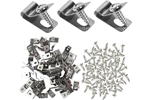 HFDONGL 100 Piezas Clips de Cerca de Alambre Clips de Montaje de Valla Agrícola Clips de Alambre de Acero Inoxidable con Tornillos Abrazaderas de Alambre para Alambre Soldado a Madera Metal o Valla de Vinilo