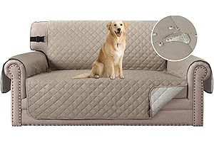 H.Versailtex Sofa Protector for Pets, Water Resistant Sofa Slipcover 2 Seater for Kids, Machine Washable Quilted Couch Covers with Adjustable Elastic Straps(Sand/Beige)