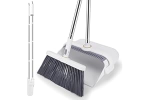 vvhippo Ensemble Balai et Pelle à Poussière, Balayette et Pelle à Poussière Verticale Coupe-Vent pour Le Nettoyage des Sols, Blanc (Blanc)