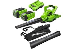 Greenworks 40V Akku Laubsauger/ Laubbläser mit bürstenlosem Motor, 370 km/h, 14.17m³/min, 45L Fangsack mit 2x 2Ah Akkus & Ladegerät, 3 Jahre Produkt-Garantie