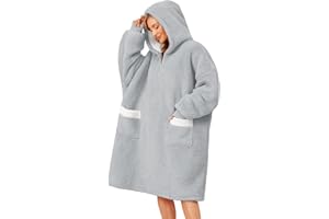 Xnova Ponadwymiarowy koc z kapturem, miękki, ciepły, pluszowy polar, do noszenia, koc z kapturem, dla kobiet, puszysty, z zamkiem błyskawicznym, ogromna bluza z kapturem z 2 dużymi kieszeniami, sweter oversize dla mężczyzn i dorosłych