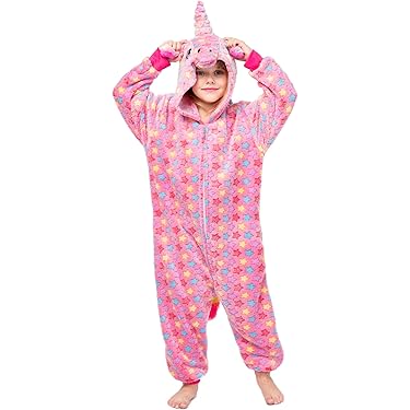 Grenouillère Pyjama 1 Pièce En Polaire Pour Enfant/ado - Taille 5-6 Ans à 13-14 Ans, Imprimé Fun, Capuche, Fermeture éclair