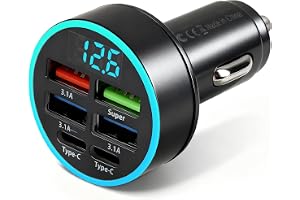 66 W USB C cigarettändare laddare 6 portar med LED voltmeter, multikontakt snabbladdare 12 V 3,1A, kan anslutas till typ-C, l
