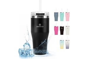 SANTECO Tazza Termica per Caffè, Bicchiere da Viaggio con Cannuccia, Tazza da Viaggio 590ml Senza BPA, In acciaio inox per Caffè e Tè