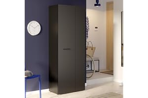 ‎FORTE FORTE NET106 Schrank 70, Schuhschrank, Garderobenschrank, Abstellraum, Drehtürenschrank, 2-türig mit Einlegeböden, Schwarz, 68,7 cm breit x 181,1 cm hoch x 36,5 cm tief