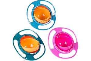 MASEAXI 3 STÜCKE Magic Bowl, 360 Grad drehbar, auslaufsicher, Gyro-Schüssel mit Deckel, 360 Rotierenden Anti-verschütten Schwerkraft Futterschalen Konzipiert für Kinder