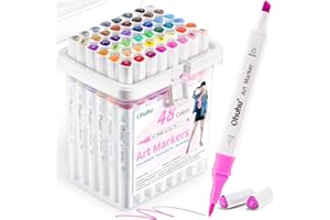 Ohuhu markers, 47+1 colori Pennello e scalpello con doppia punta per pennarelli ad alcool Facile sfumatura per artisti principianti studenti Colorazione Schizzi Illustrazioni Anime e Manga
