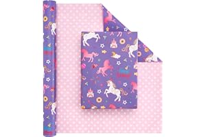 WERNNSAI Unicorn Wrapping Paper - 1 Roll Unicorn Birthday Wrapping Paper Girls Birthday Gift Wrap Purple Kids Present Favor Decoration Pink Polka Dot Design 43.2cm x 10m