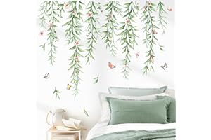 wondever Hanging Vines Flowers Wall Stickers Plants Green Leaves Peel and Stick Wall Art Decals for Living Room Bedroom Sofa TV Background Office