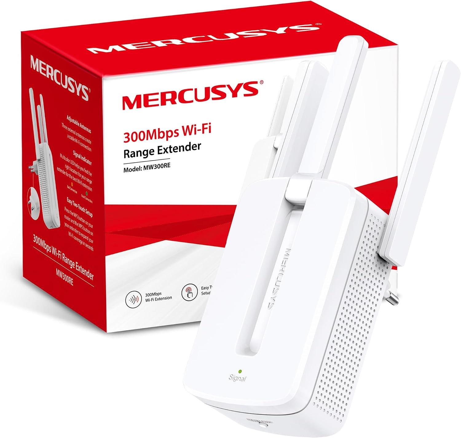 MERCUSYS MW300RE - Repetidor Wi-Fi N300Mbps, Dos potentes Antenas externas, Amplificador, Indicador de señal Inteligente, WPS, MIMO, Configuración de aplicación