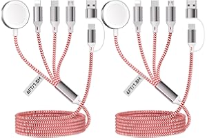 HOMAILIDA 2Pack 4 in 2 Multi Fast Charger for A pple Watch, 1.8M/6FT USB A/C to iOS Port/Type C/Micro USB/iWatch Nylon Charging Cable Compatible for iWatch Ultra/SE/1-10/iPhone/iPad/AirPods/Galaxy/HUAWEI