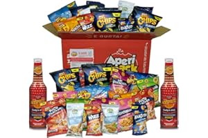 APERI SNACK AP18.001.29 APERIBOX CLASSIC 32 pezzi con 2 Spritz da 27.5 cl - Scatola regalo con Snack salati, patatine e frutta secca, per aperitivo fai da te o gadget compleanno adulti
