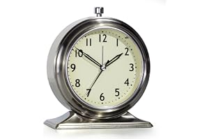 AYRELY® 10 cm liten analog väckarklocka – tyst batteridriven vintage skrivbordsklocka med nattlampa, metallbordsklocka för he