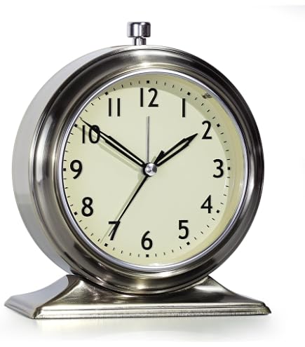 MPM Cooper Colour Alarm Clock, sveglia retrò analogica con numeri Lumini, doppia campana con sveglia senza ticchettio, vintage, funzionamento a batteria, al quarzo, sveglia da tavolo con luce notturna