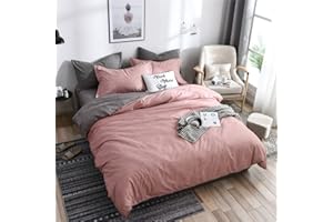 Boqingzhu Bettwäsche Altrosa 135x200cm 4Teilig Rosa Grau Anthrazit Uni Bettwäsche Wendebettwäsche Set Microfaser 2 Bettdeckenbezüge mit Reißverschluss und 2 Kopfkissenbezüge 80x80cm