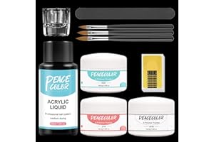 PEACECOLOR Acrylic Nail Kit for Beginners White Clear Pink Colors Acrylic Powder and Liquid Set Acrylic Nail Art Brush Nail Extension Carving