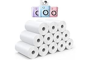 Hikkon Papel de Impresión Para Cámara Infantil,Impresora para Cámara Portátil de Impresión Instantánea para Niños, Papel Impresora Termica (Blanco-12)