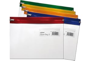 Snopake A5 Zippa-Bag ‘S’ Classic with Write-On Label [Pack of 5] 255 x 190 mm - Transparent/Assorted Zip Strips [Ref: 12722]