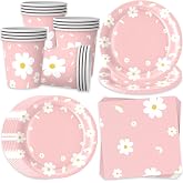 Bikasun daisy daisy party tableware set for 16 guests white pink flowers decoration for kids birthday party cups napkins pape