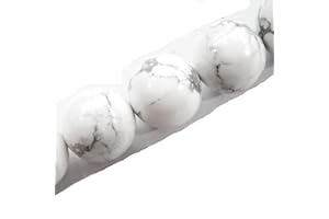 Fukugems - Perline di pietra preziosa per la creazione di gioielli, confezione da 5 stoppini all'interno, bianco Howlite, 6 mm